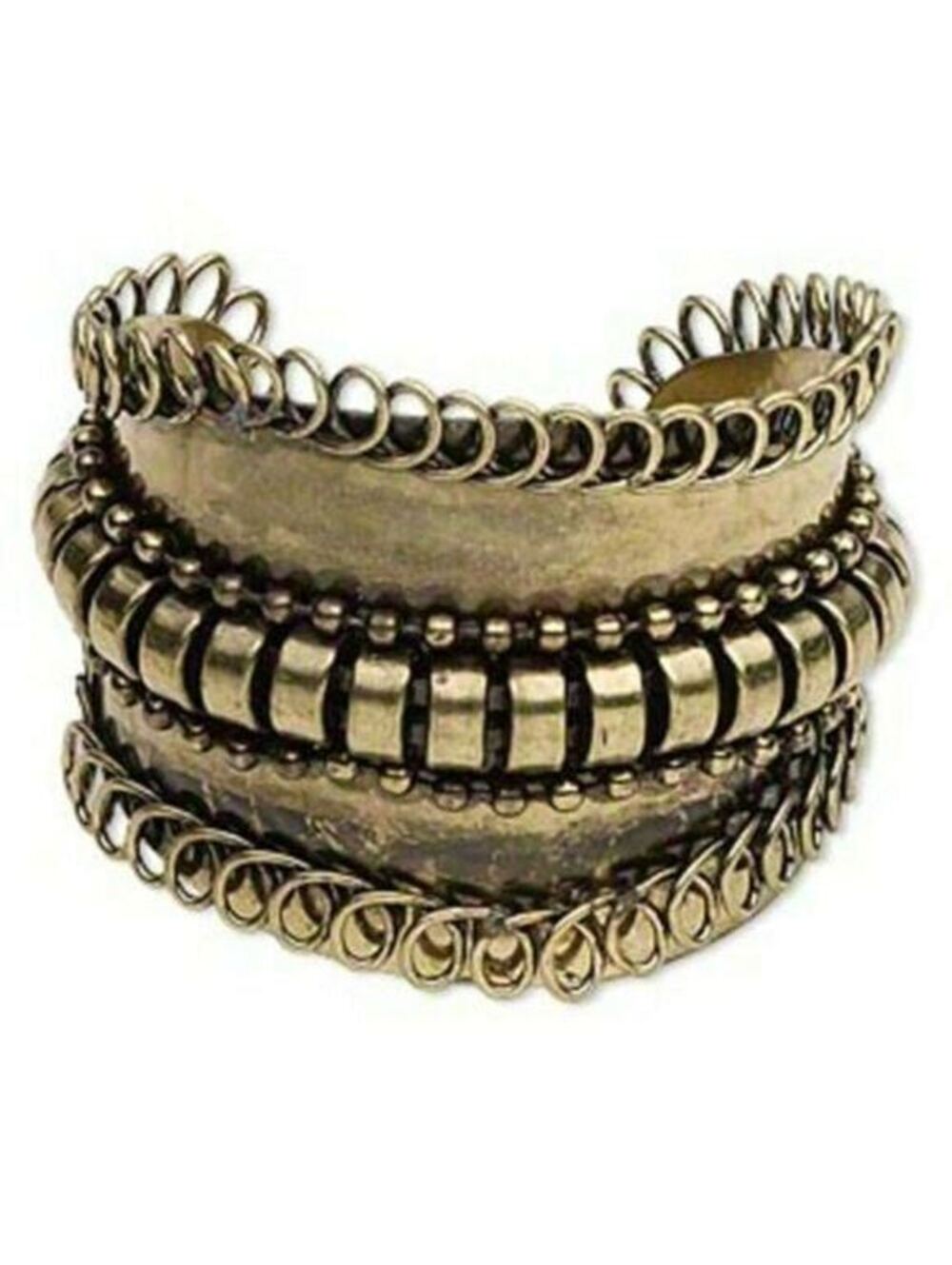 Funky Avant Garde Antiqued Brass Ball Chain and Wire 65mm Wide Cuff Bracelet